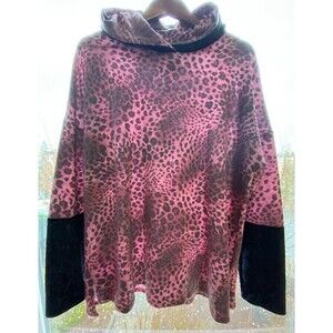 Honeyme Women's Shirt Long Sleeve XL Curvy Cheetah Hooded Pink Pullover